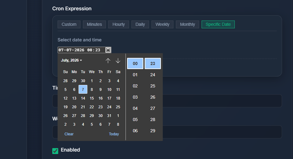 Date and Time Picker for scheduling one-off jobs